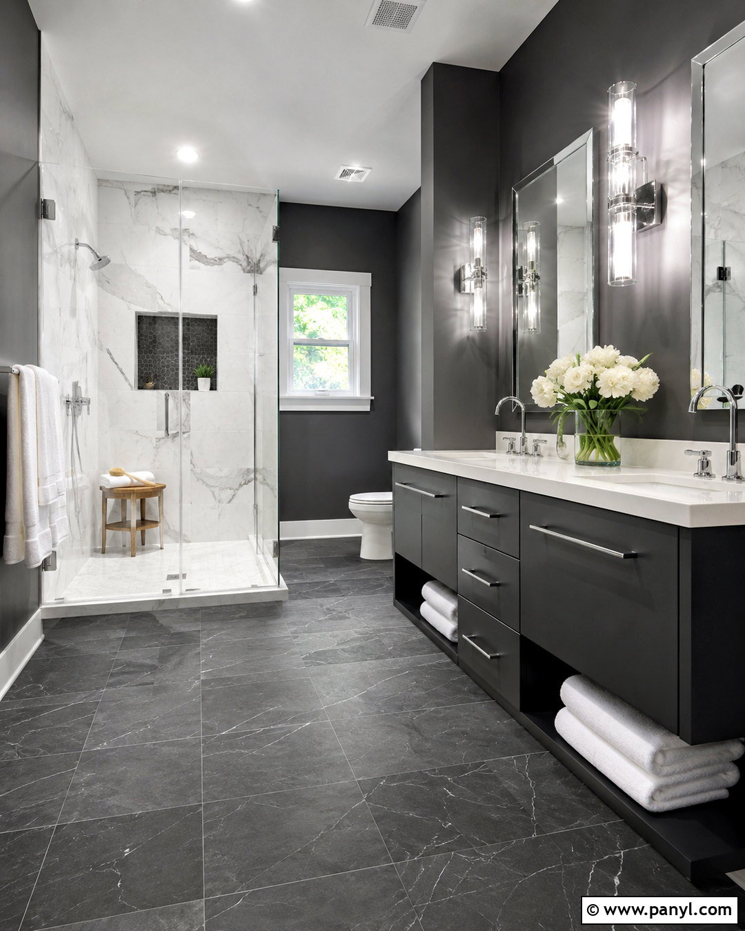 Charcoal Grey Bathroom With White Marble - 20 charcoal grey bathroom ideas