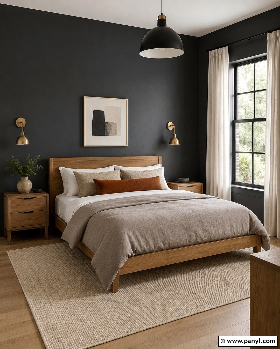 Charcoal Grey Bedroom With Warm Wood - 20 Charcoal Grey Wall Color Ideas