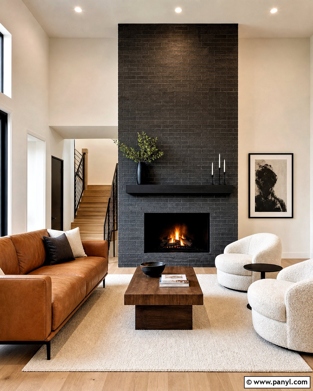 Charcoal Grey Brick Fireplace With Black Mantel - 20 grey brick fireplace ideas
