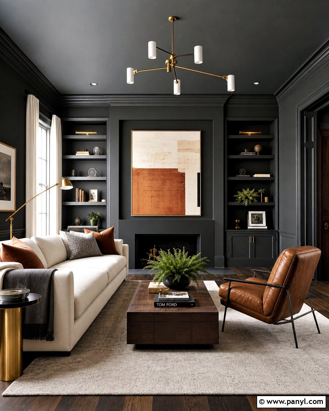 Charcoal Grey Color Drenched Living Room - 20 grey paint living room ideas