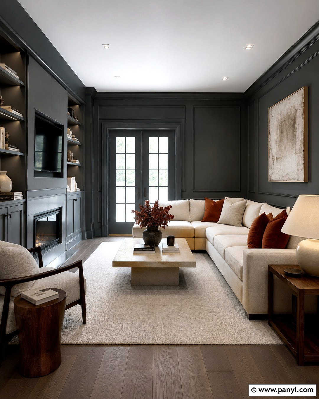 Charcoal Grey Color Drenched Living Room - 20 Charcoal Grey Wall Color Ideas