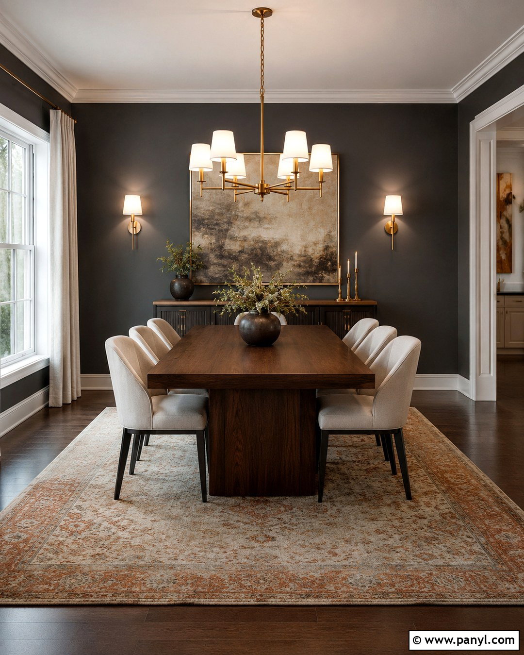 Charcoal Grey Dining Room With Brass - 20 Charcoal Grey Wall Color Ideas