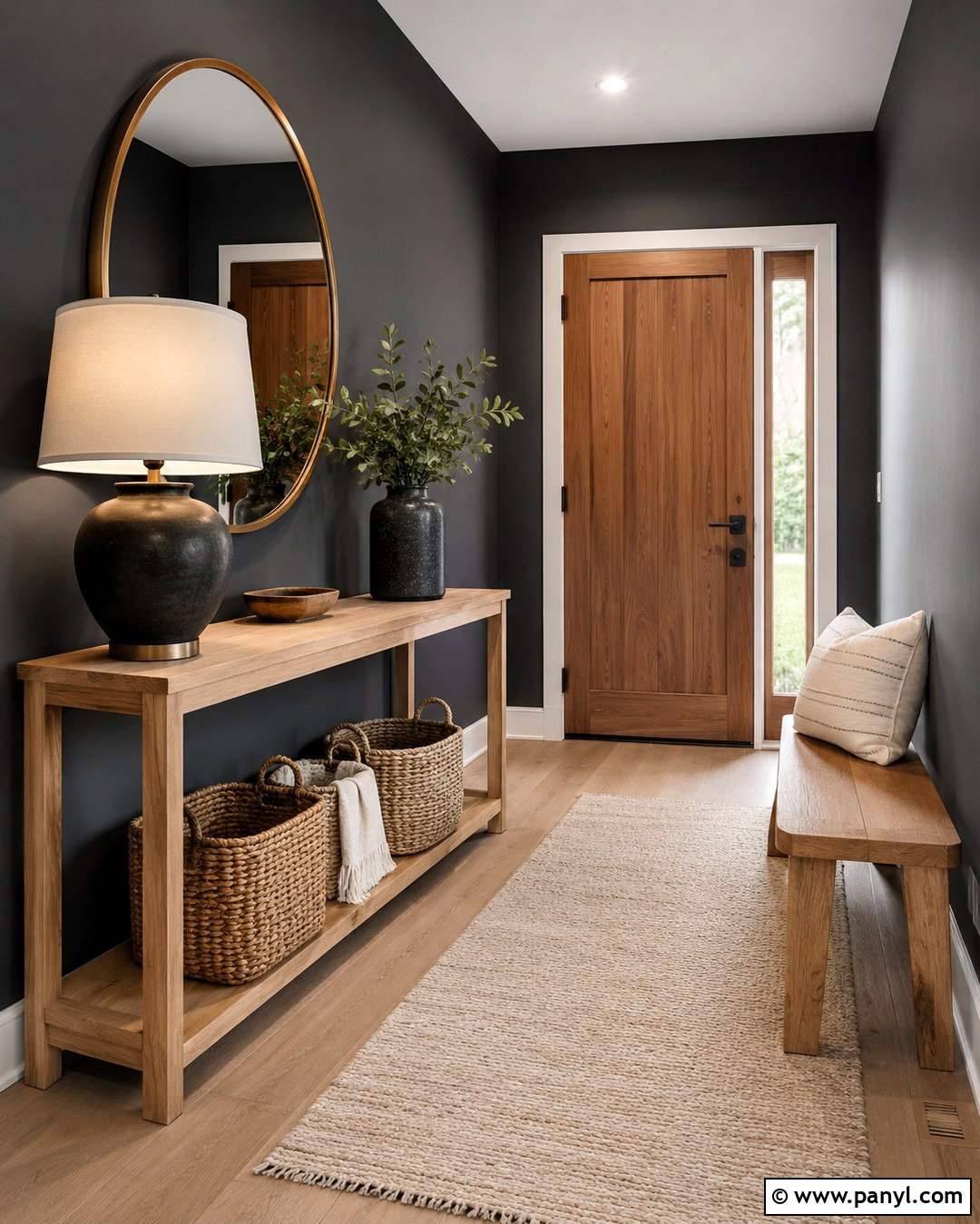 Charcoal Grey Entryway With Natural Oak - 20 Charcoal Grey Wall Color Ideas