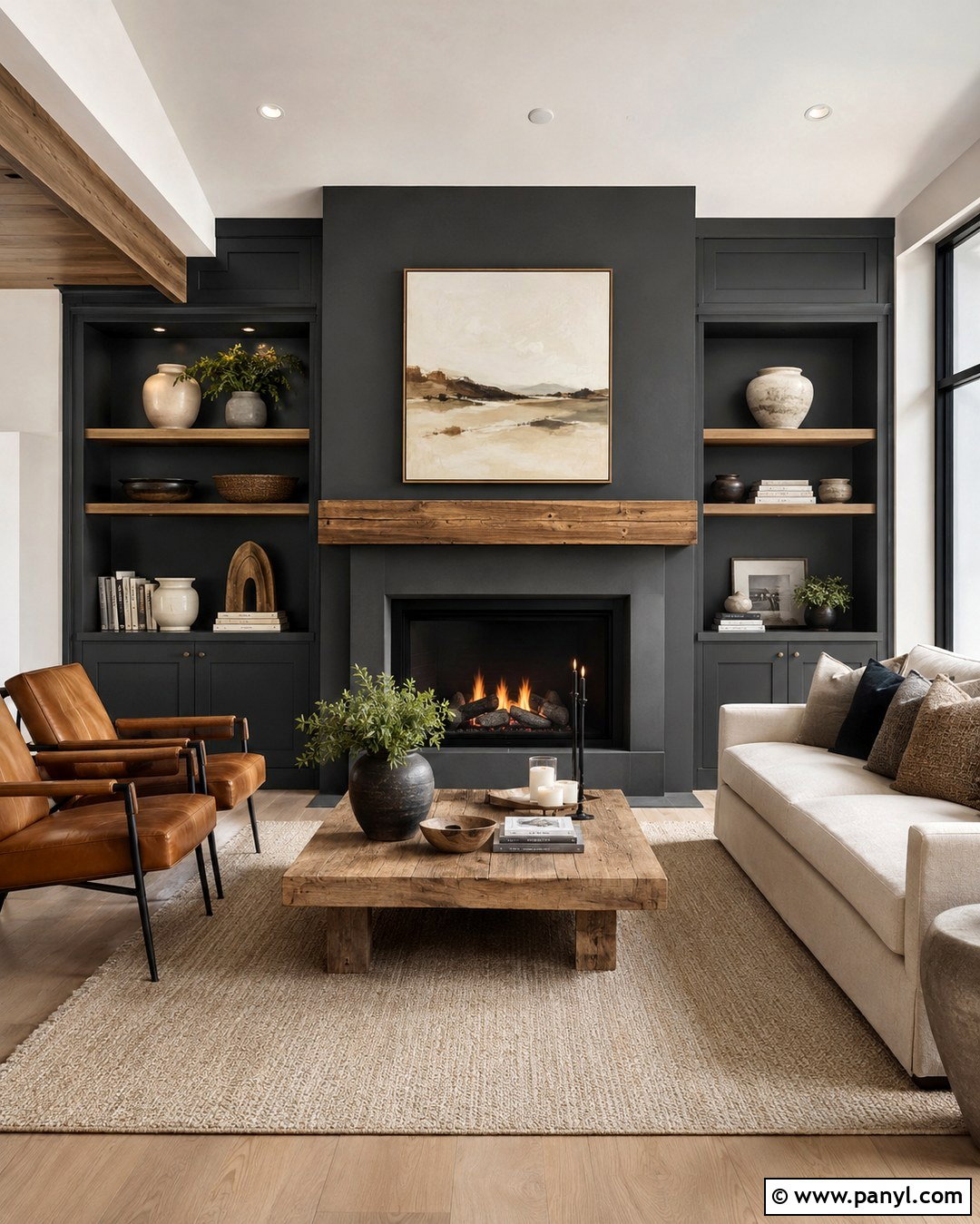 Charcoal Grey Fireplace Wall With Built-Ins - 20 Charcoal Grey Wall Color Ideas