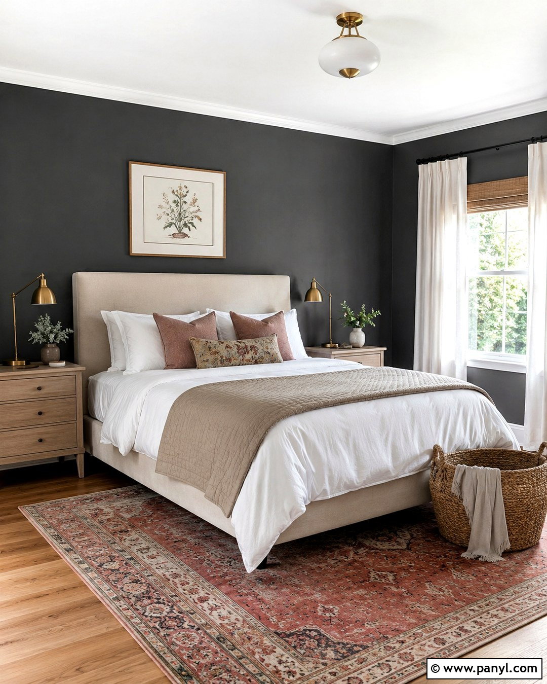 Charcoal Grey Guest Room With Blush Pink - 20 Charcoal Grey Wall Color Ideas