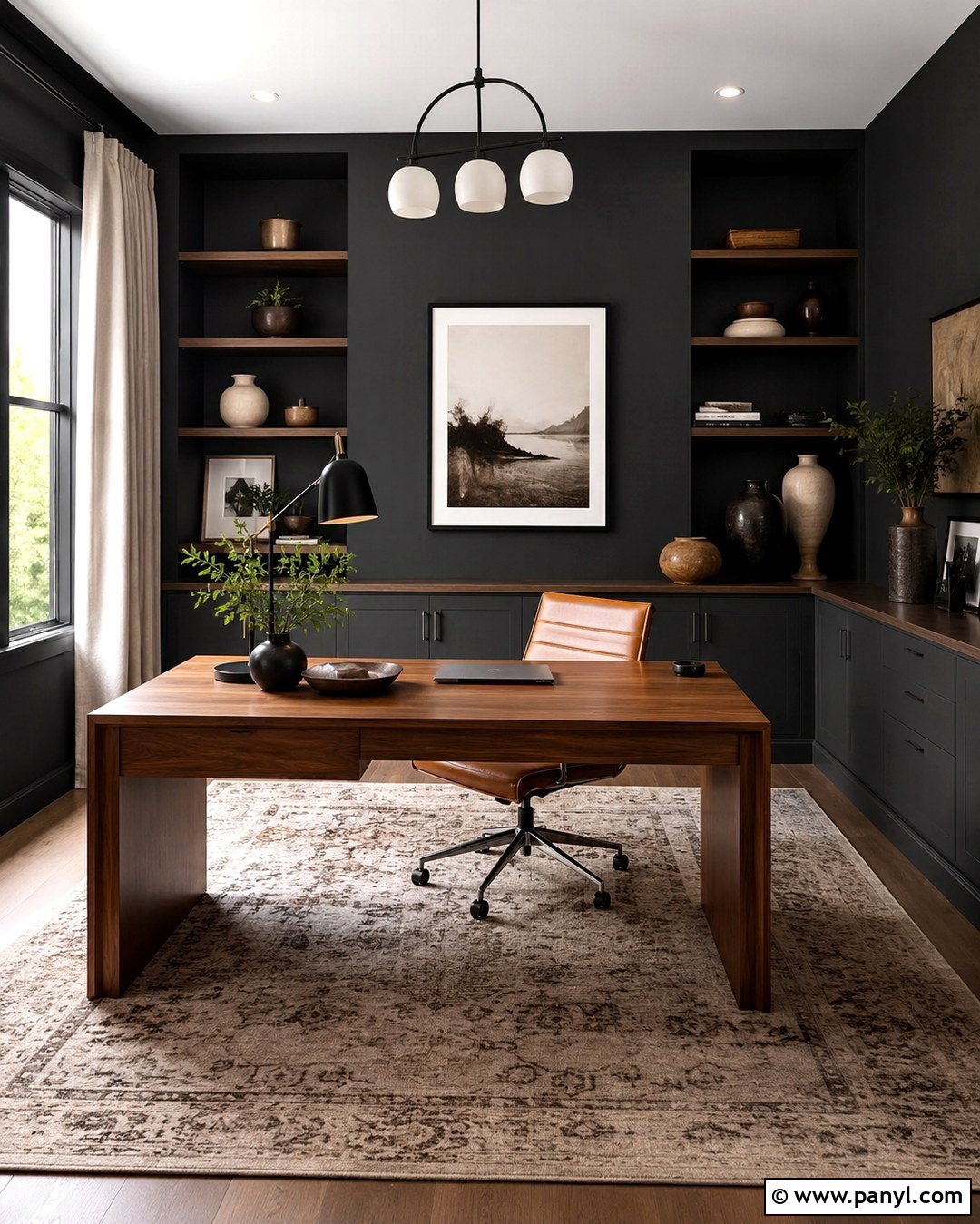 Charcoal Grey Home Office With Walnut - 20 Charcoal Grey Wall Color Ideas