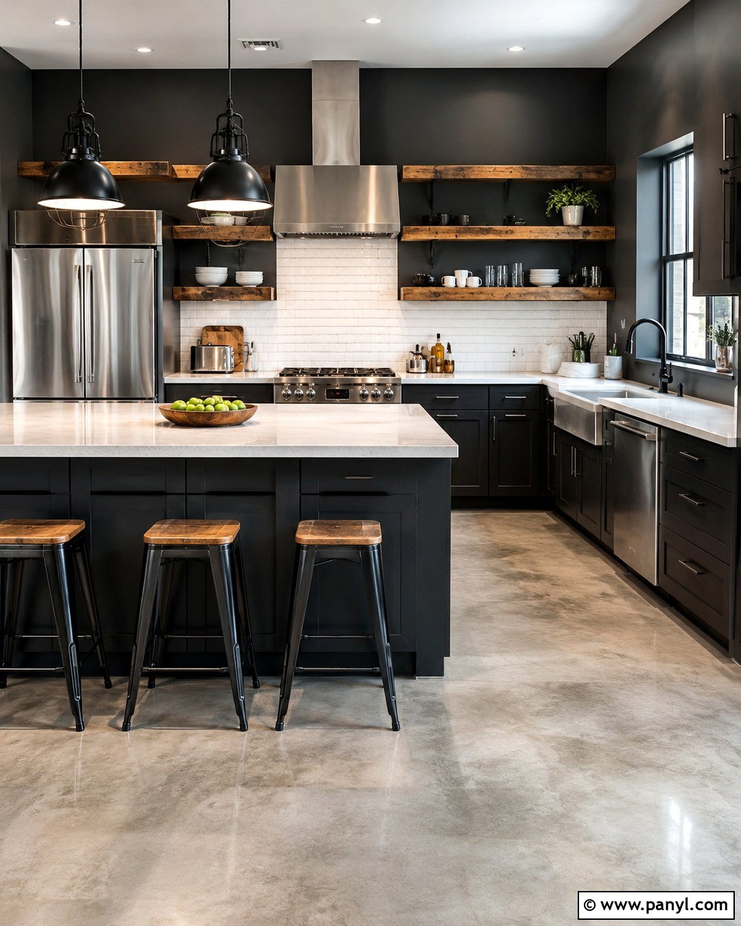 Charcoal Grey Kitchen Walls With Industrial Details - 20 Charcoal Grey Kitchen Walls
