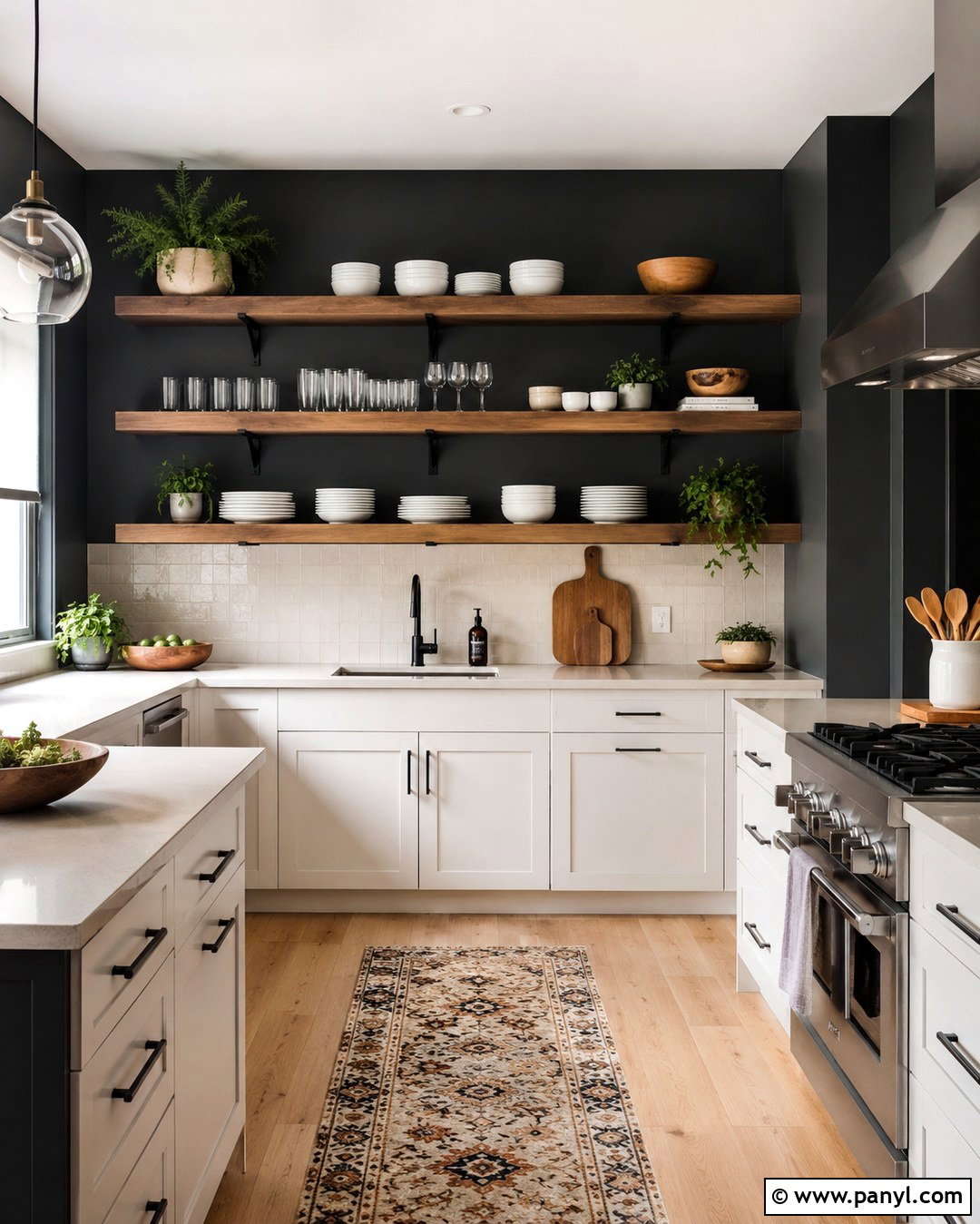 Charcoal Grey Kitchen Walls With Open Shelves - 20 Charcoal Grey Kitchen Walls