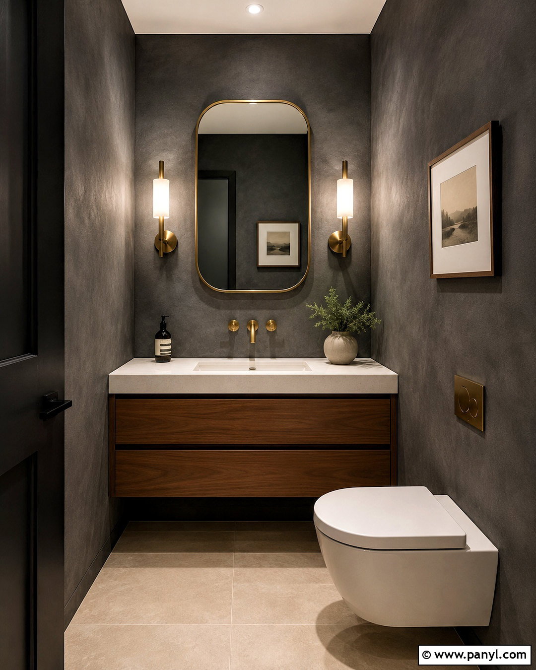 Charcoal Grey Limewash Powder Room - 40 Grey Limewash Walls