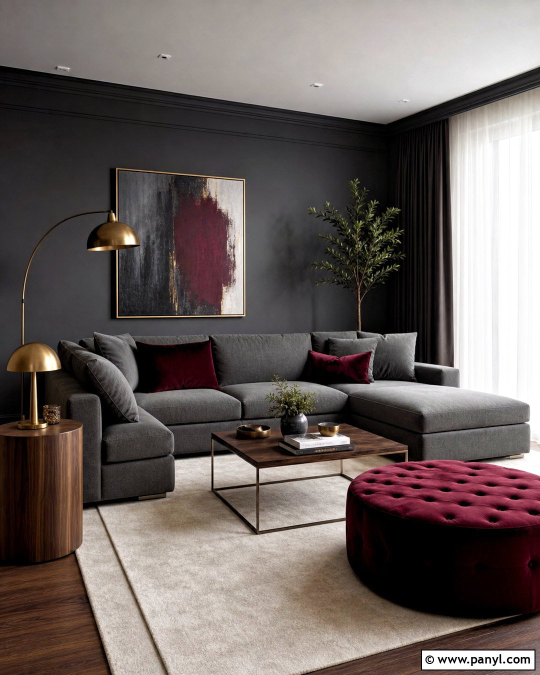 Charcoal Grey Living Room With Burgundy Accents - 20 grey and burgundy living room ideas