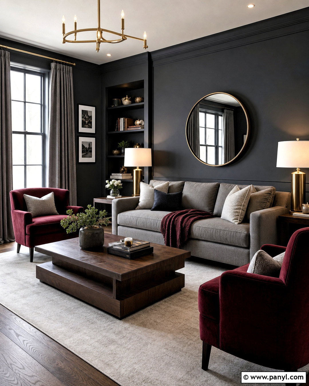 Charcoal Grey Living Room With Maroon Chairs - 20 grey and maroon living room ideas