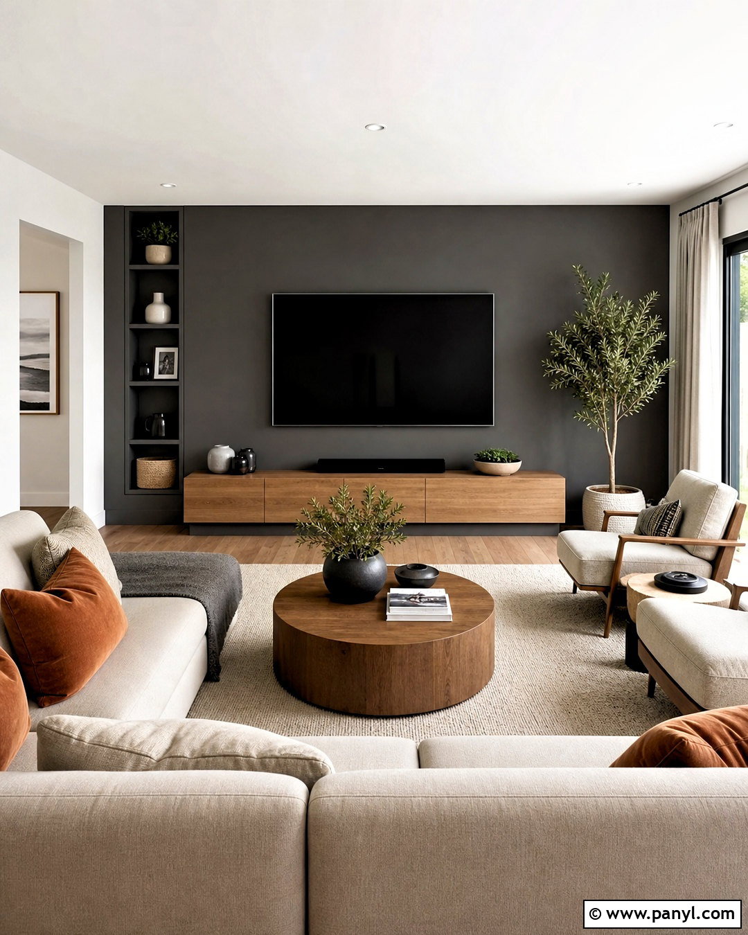 Charcoal Grey TV Feature Wall - 20 grey feature wall living room ideas