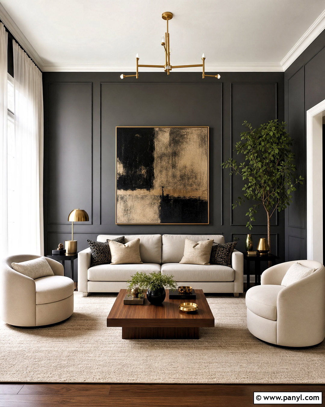 Charcoal Grey Wall Living Room With White Sofa - 20 grey wall living room ideas