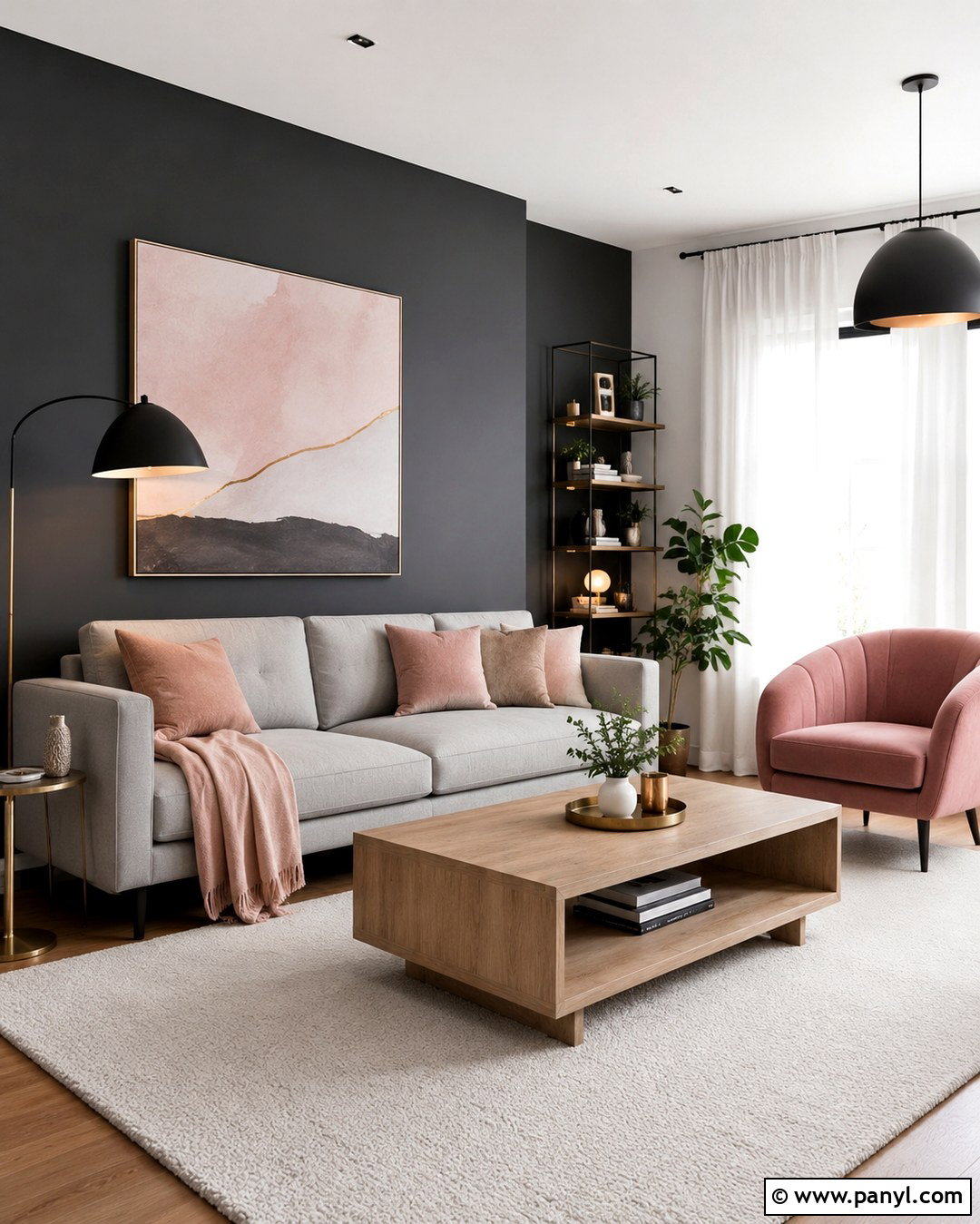 Charcoal Grey Wall With Blush Pink Decor - 20 Charcoal Grey Feature Wall Ideas