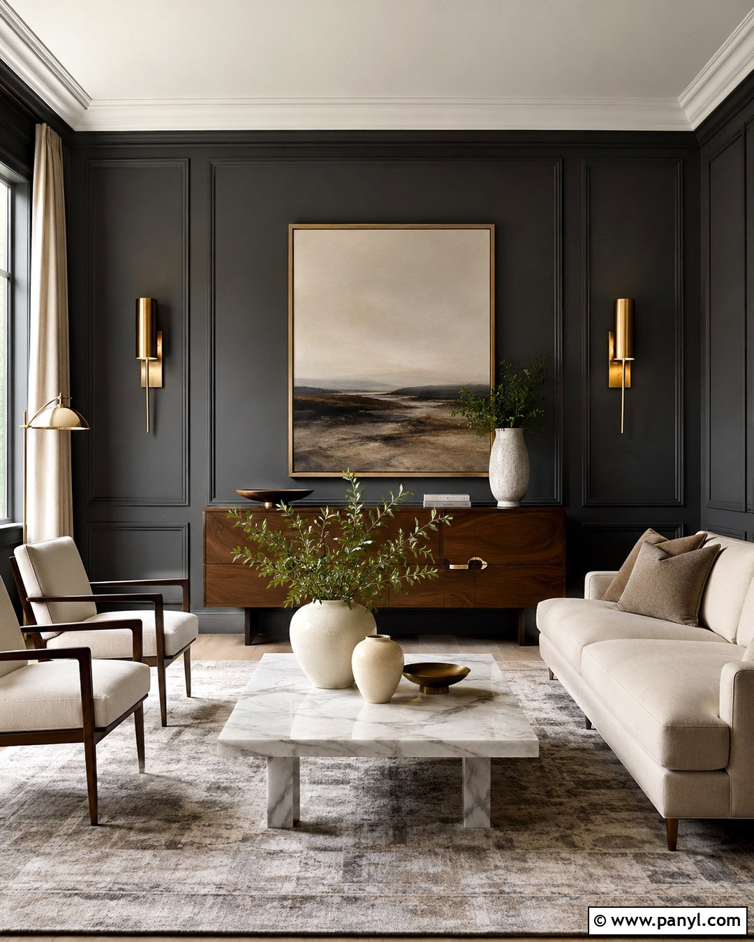 Charcoal Grey Wall With Brass Accents - 20 Charcoal Grey Feature Wall Ideas