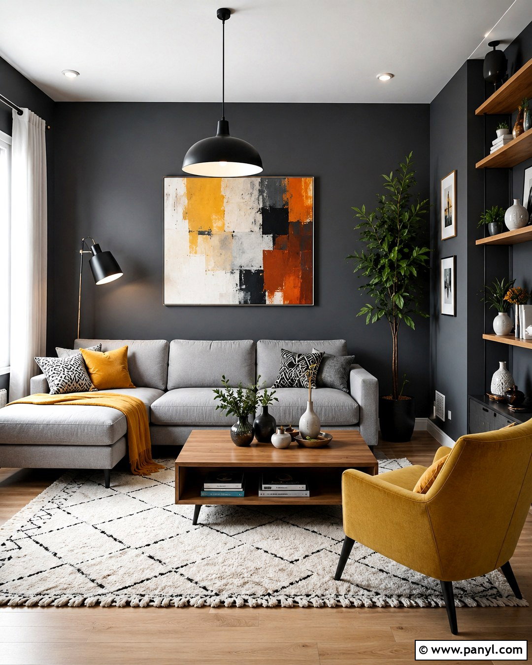 Charcoal Grey Wall With Mustard Yellow - 20 Charcoal Grey Wall Color Ideas