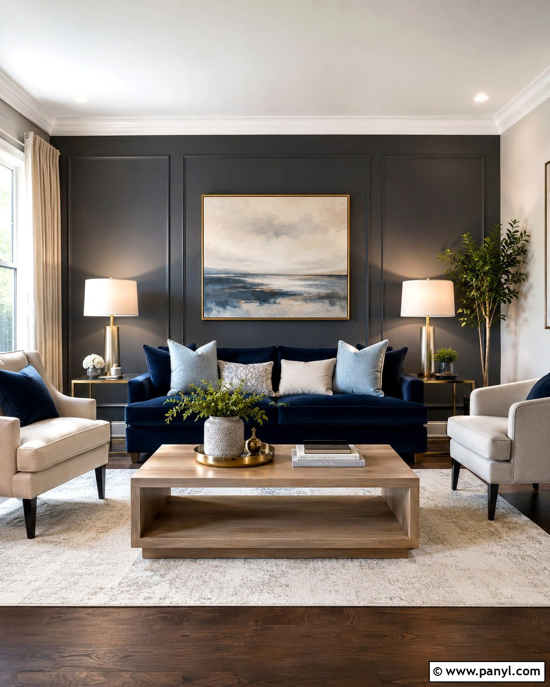 Charcoal Grey Wall With Navy Blue Furniture - 20 Charcoal Grey Feature Wall Ideas
