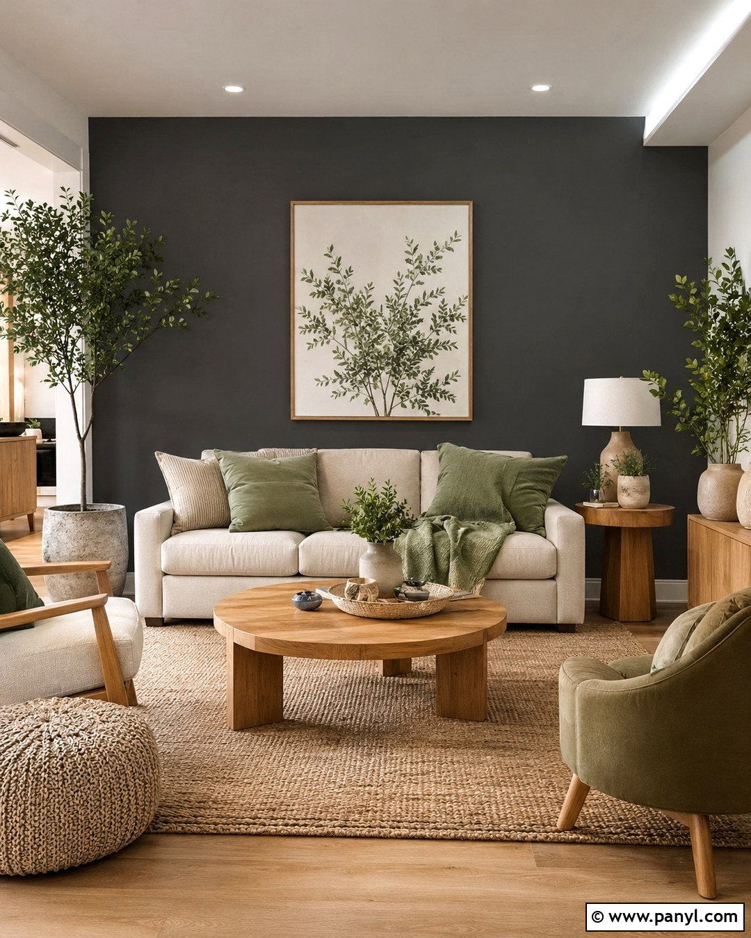 Charcoal Grey Wall With Sage Green Accents - 20 Charcoal Grey Feature Wall Ideas
