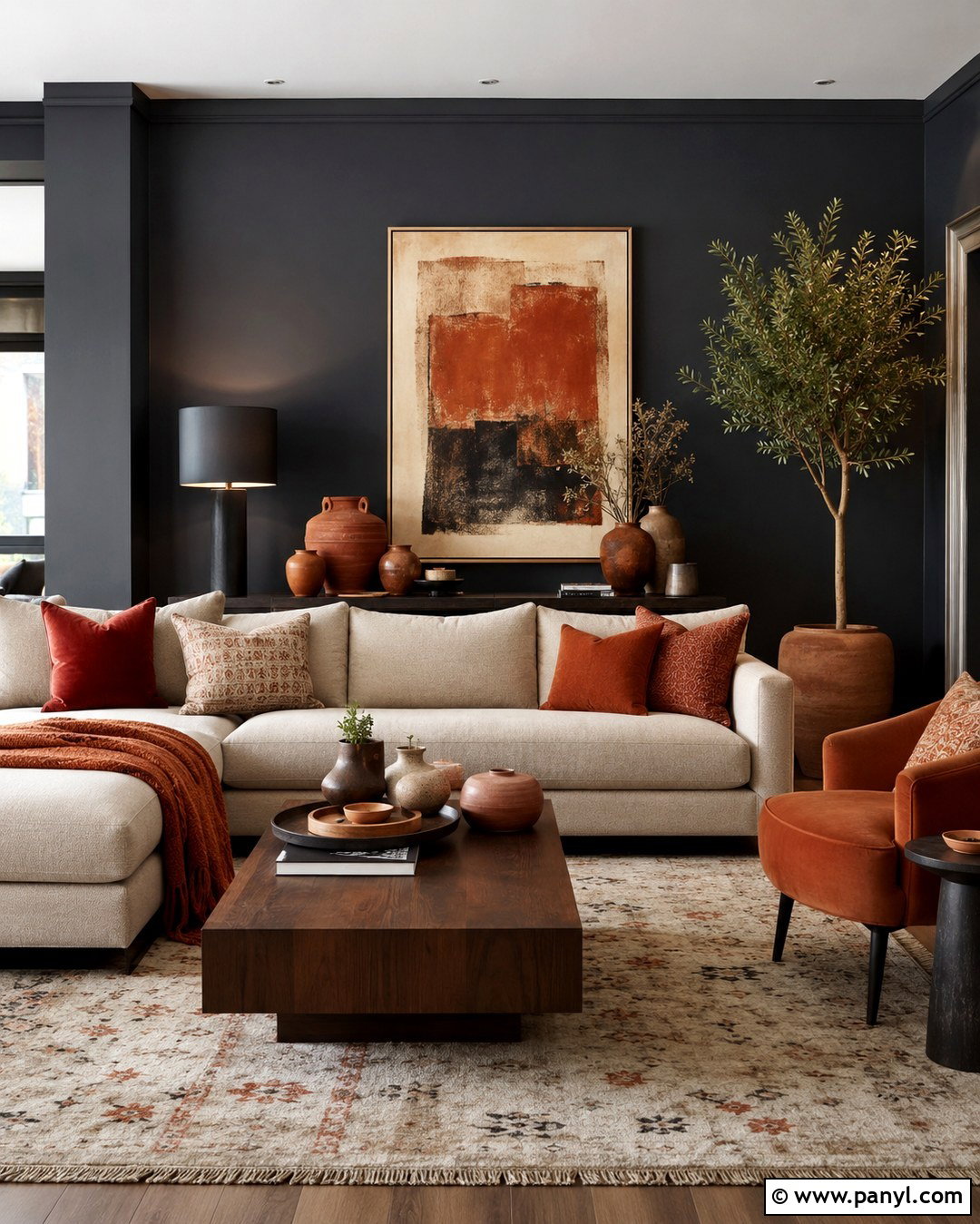 Charcoal Grey Wall With Terracotta Decor - 20 Charcoal Grey Feature Wall Ideas