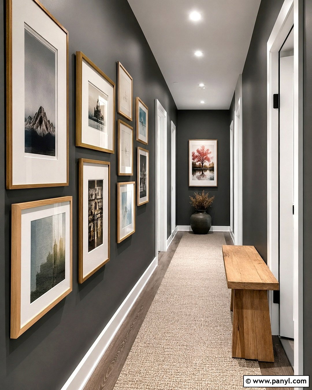 Charcoal Hallway With Gallery Wall - 20 Charcoal Wall Color Ideas
