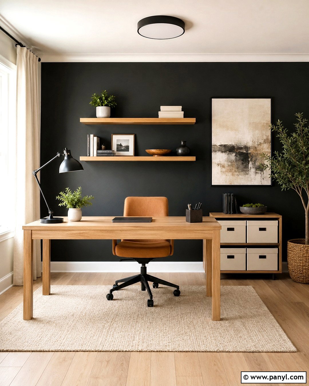 Charcoal Home Office Accent Wall - 20 Neutral Color Accent Wall Ideas