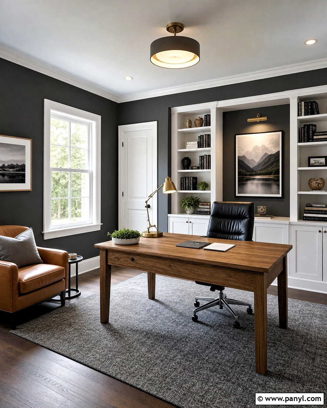 Charcoal Home Office Walls With White Trim - 20 dark walls white trim ideas