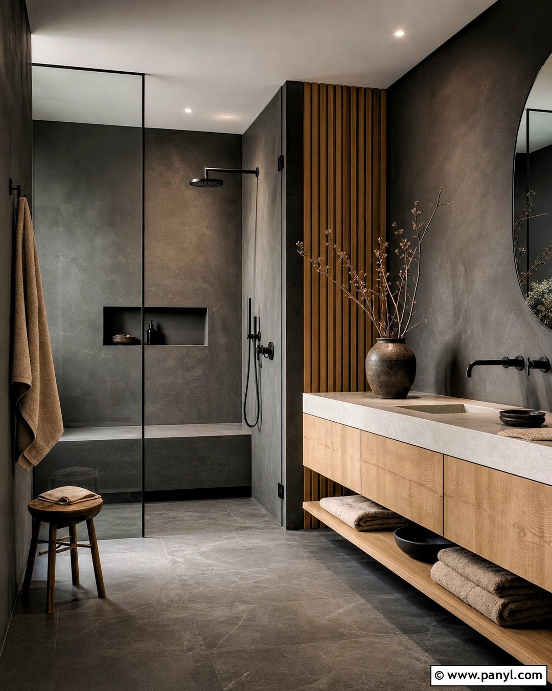 Charcoal Japandi Bathroom - 20 dark moody bathroom ideas