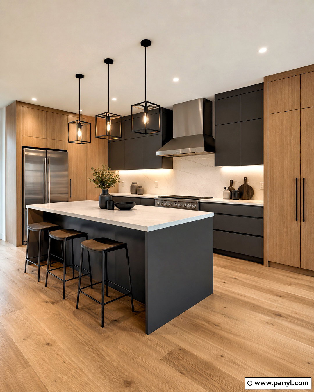 Charcoal Kitchen With Light Oak - 20 dark kitchen ideas
