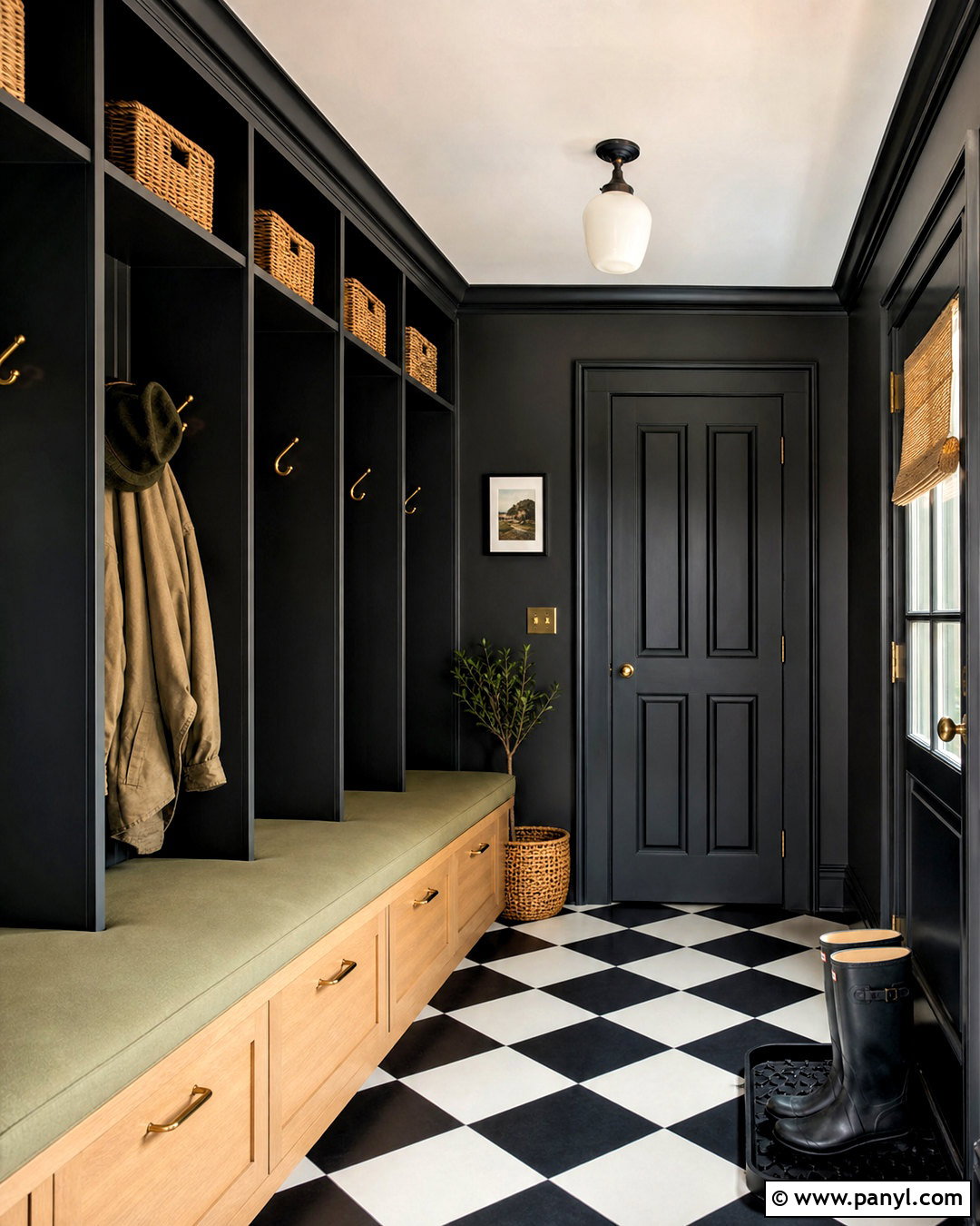 Charcoal Lacquered Mudroom Walls - 20 lacquered walls