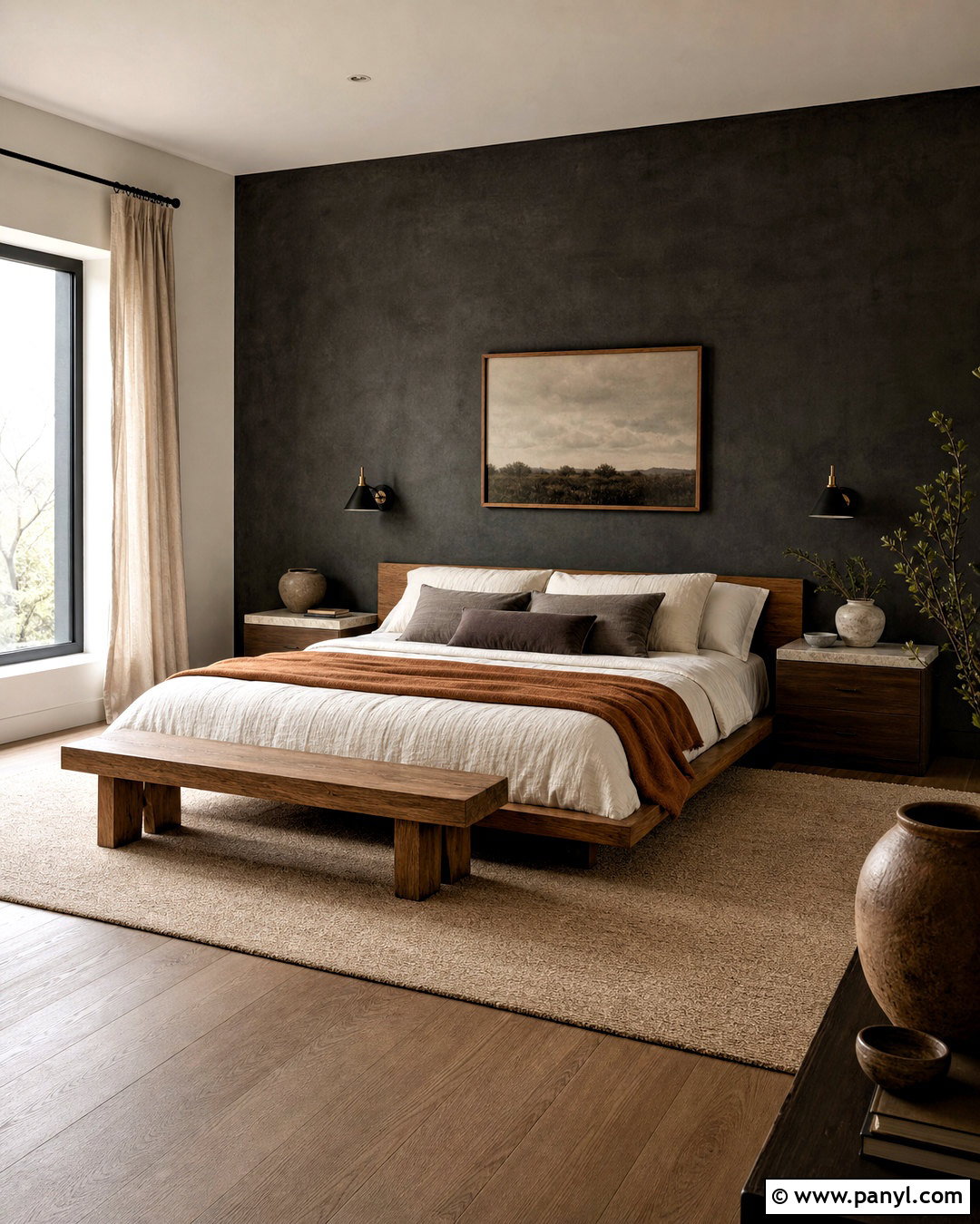 Charcoal Limewash Accent Wall Bedroom - 20 bedroom with dark accent wall ideas
