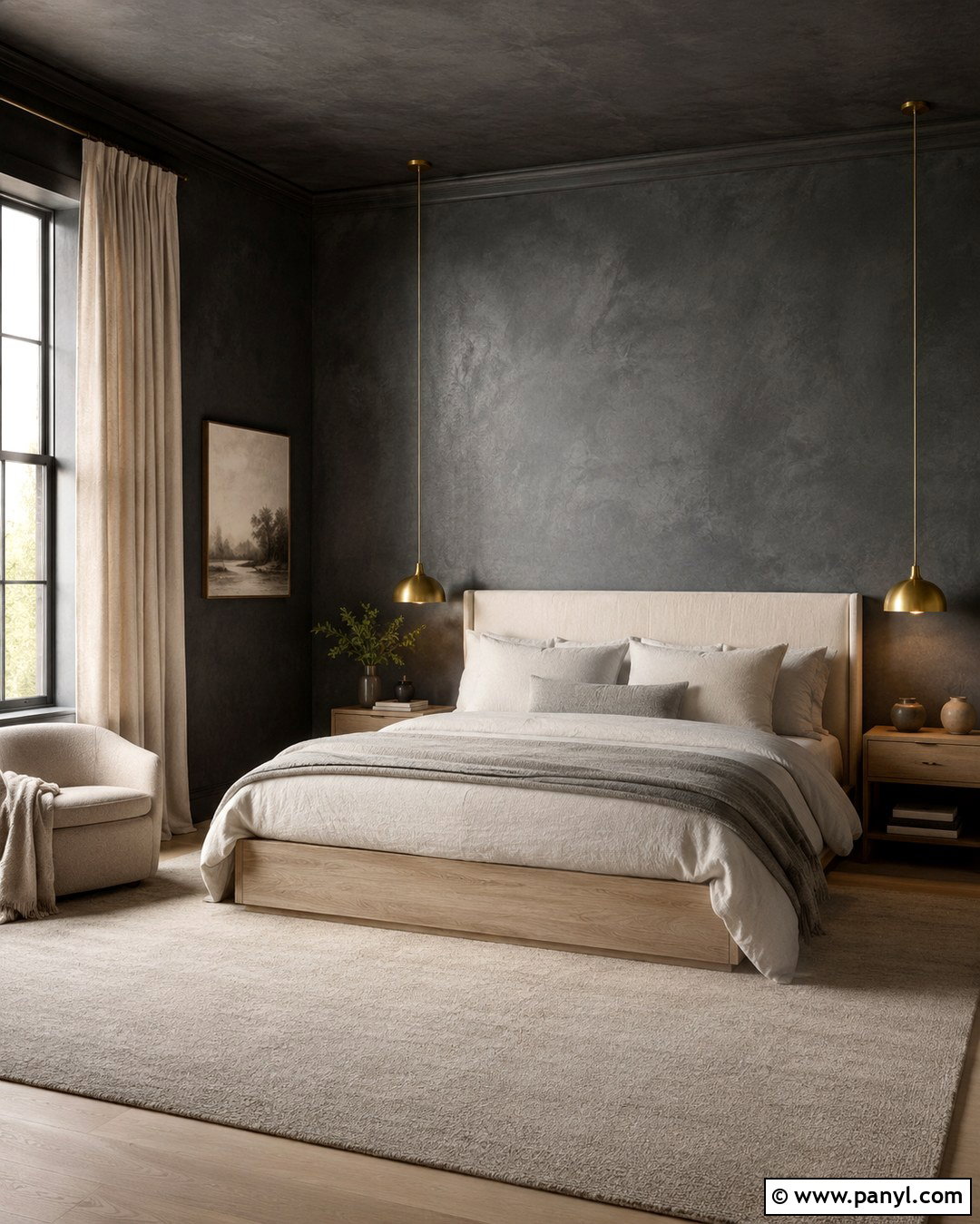 Charcoal Limewash Color Drenched Bedroom - 20 Limewash Dark Wall Ideas