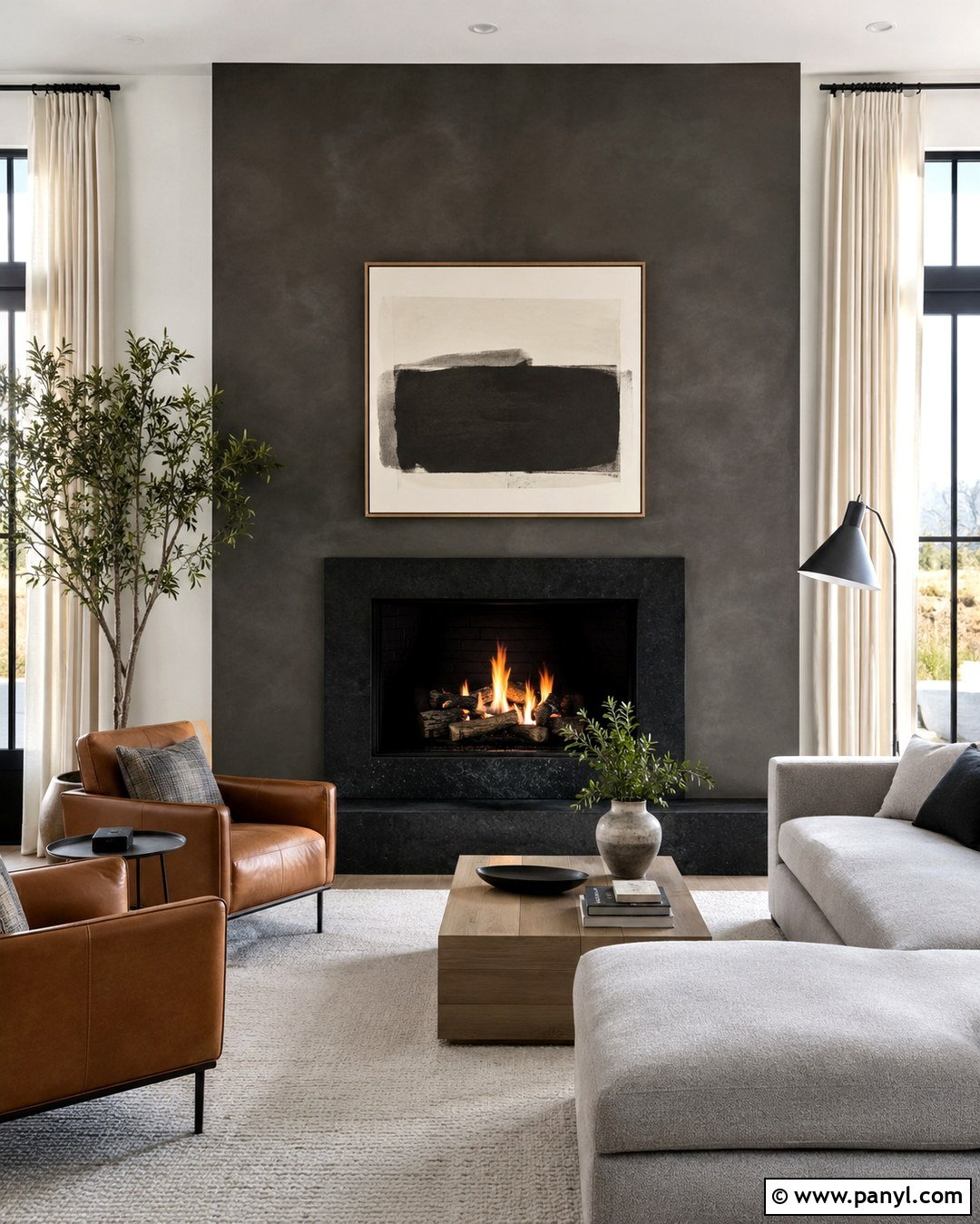 Charcoal Limewash Fireplace Wall - 20 Limewash Paint Accent Wall Ideas