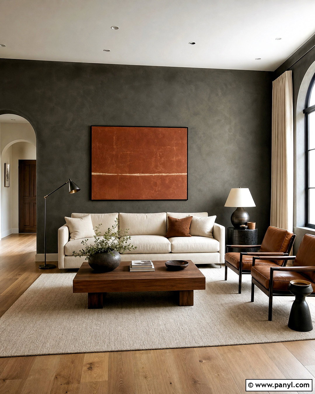 Charcoal Limewash Walls In A Living Room - 20 dark limewash walls