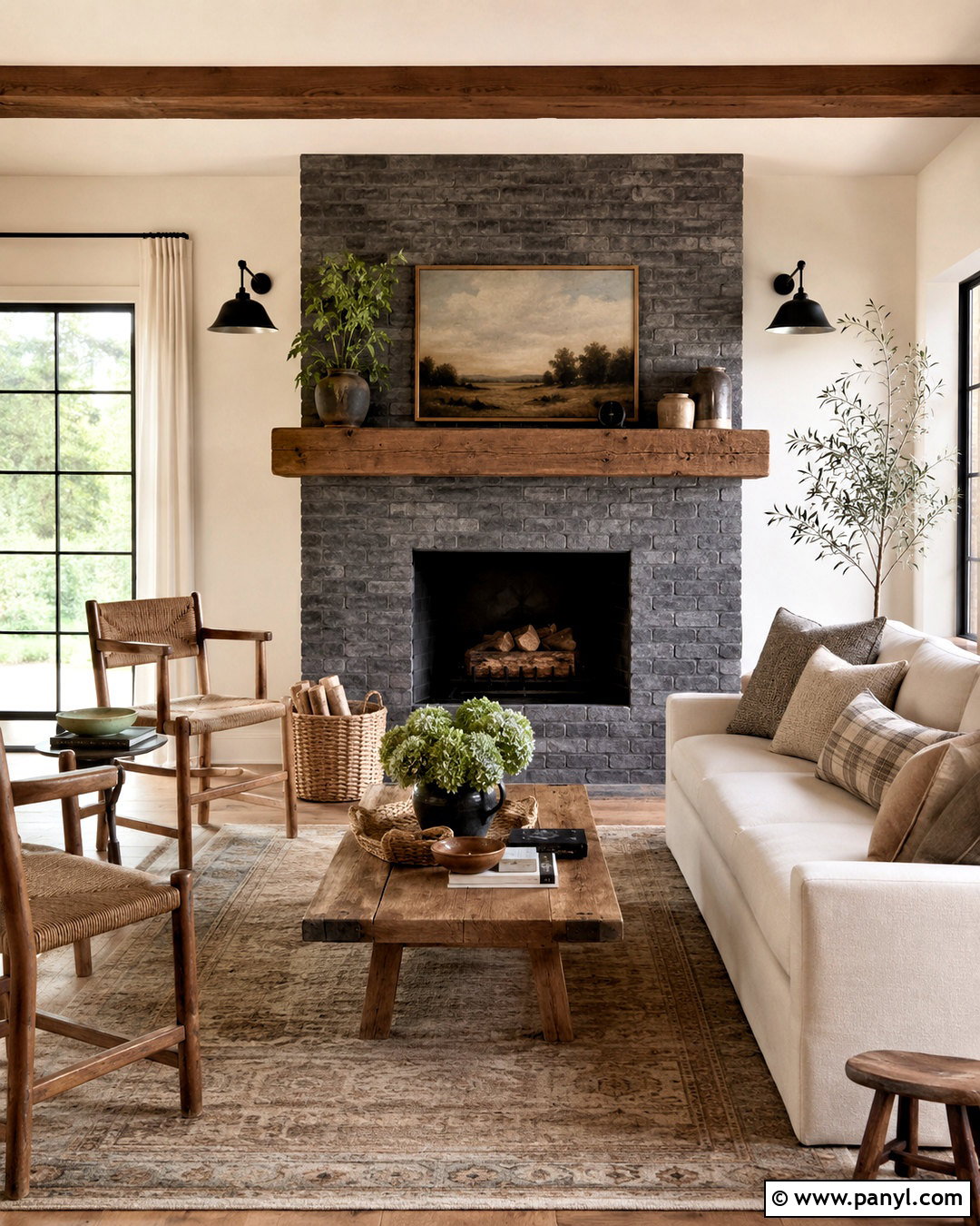 Charcoal Limewashed Brick Fireplace - 20 dark painted fireplace ideas