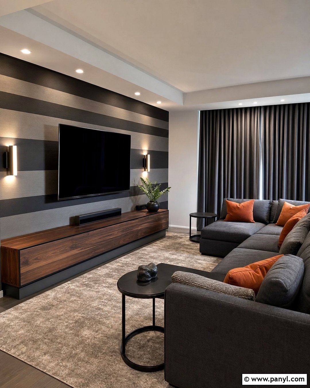 Charcoal Media Room Wall Stripes - 30 Horizontal Stripes On Wall Ideas