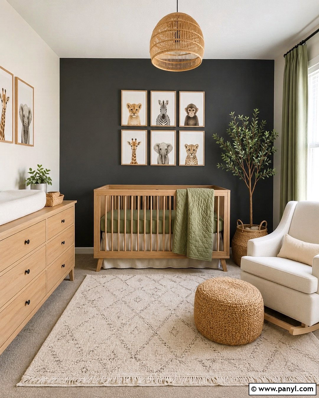 Charcoal Nursery With Soft Green Decor - 20 Charcoal Wall Color Ideas