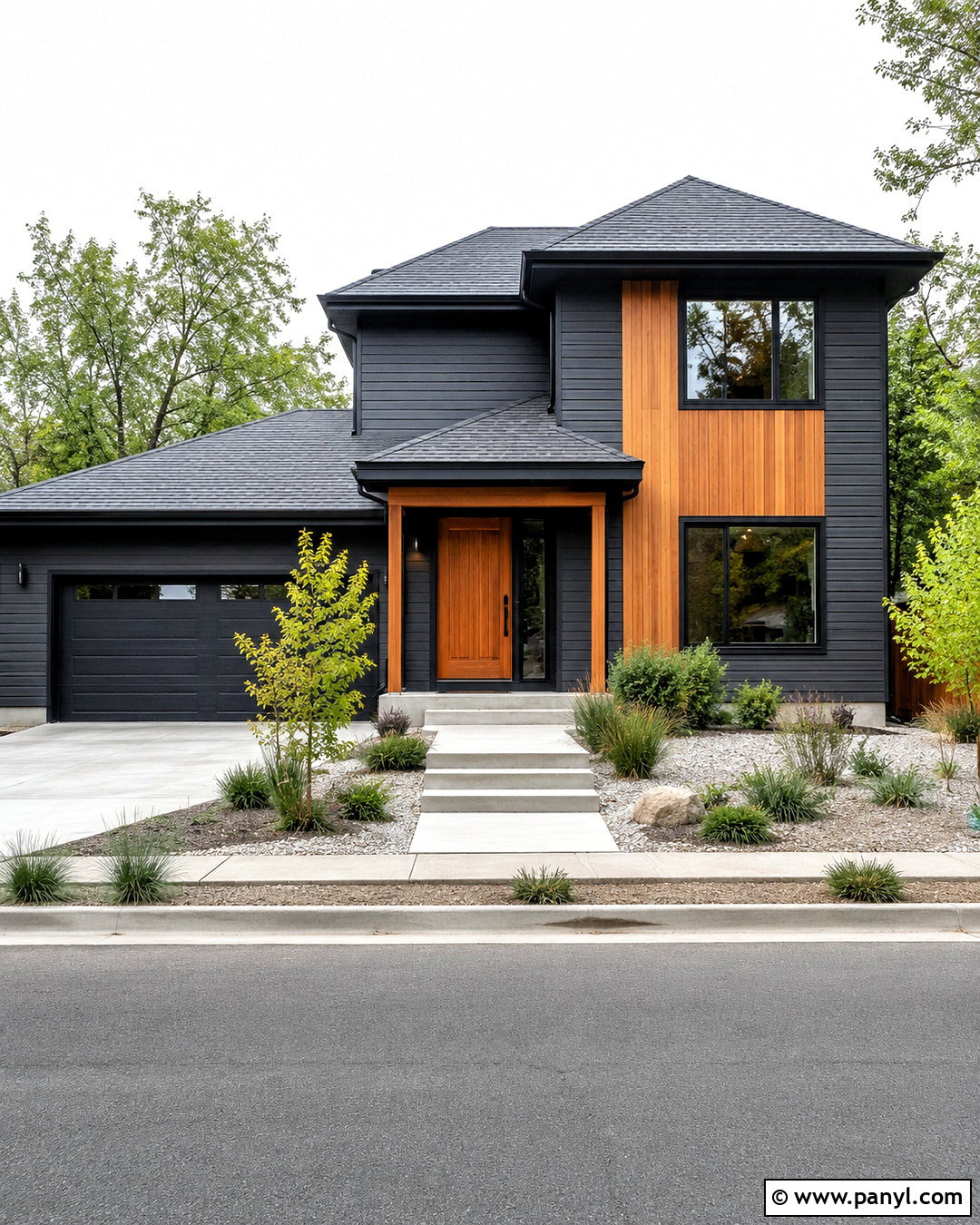 Charcoal Outside Wall With Cedar Details - 20 outside wall painting ideas
