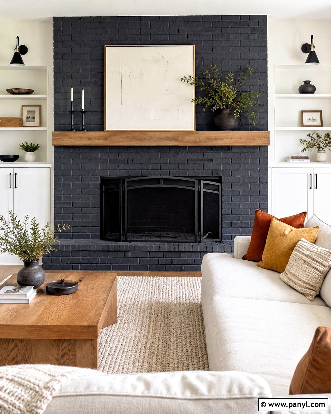 Charcoal Painted Brick Fireplace - 20 painted brick fireplace makeover ideas