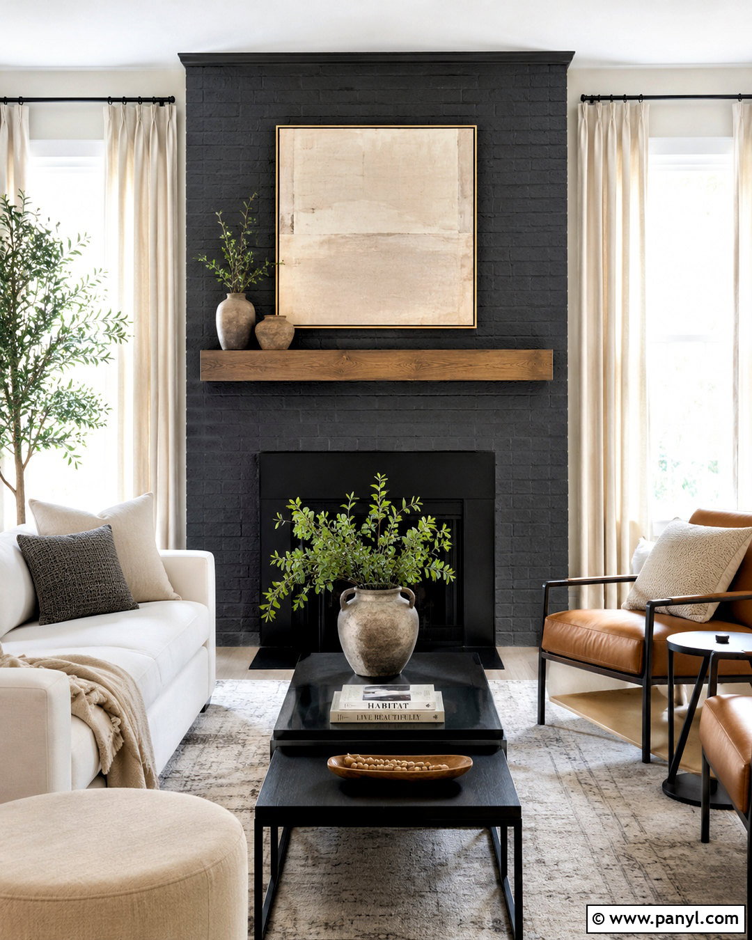 Charcoal Painted Brick Fireplace Wall - 20 painted brick walls living room ideas