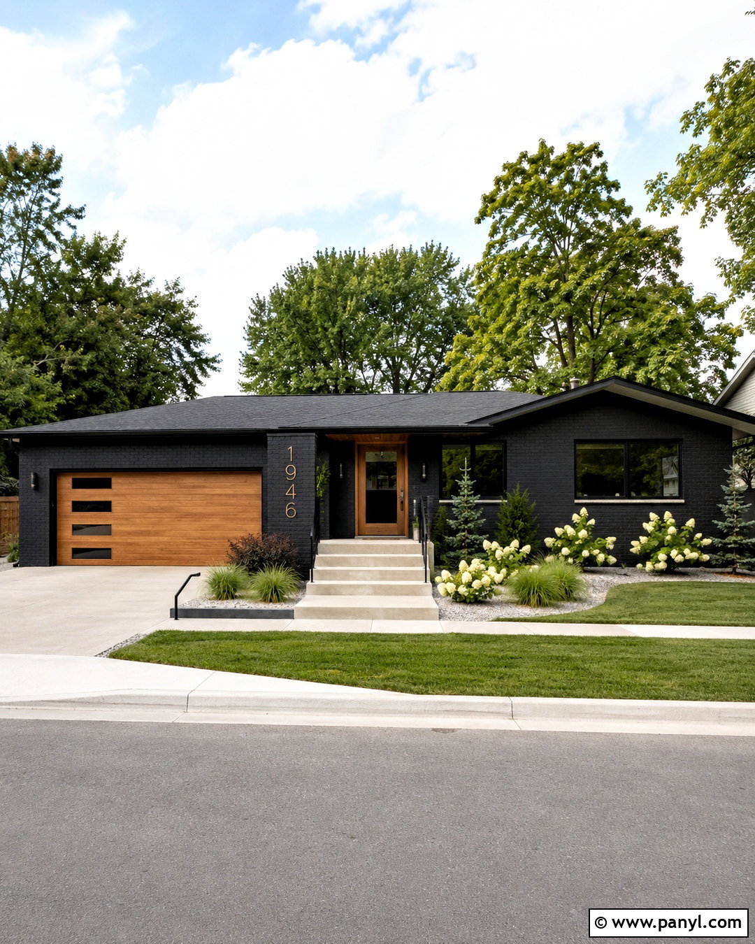 Charcoal Painted Brick Ranch House - 20 painted brick house before and after ideas
