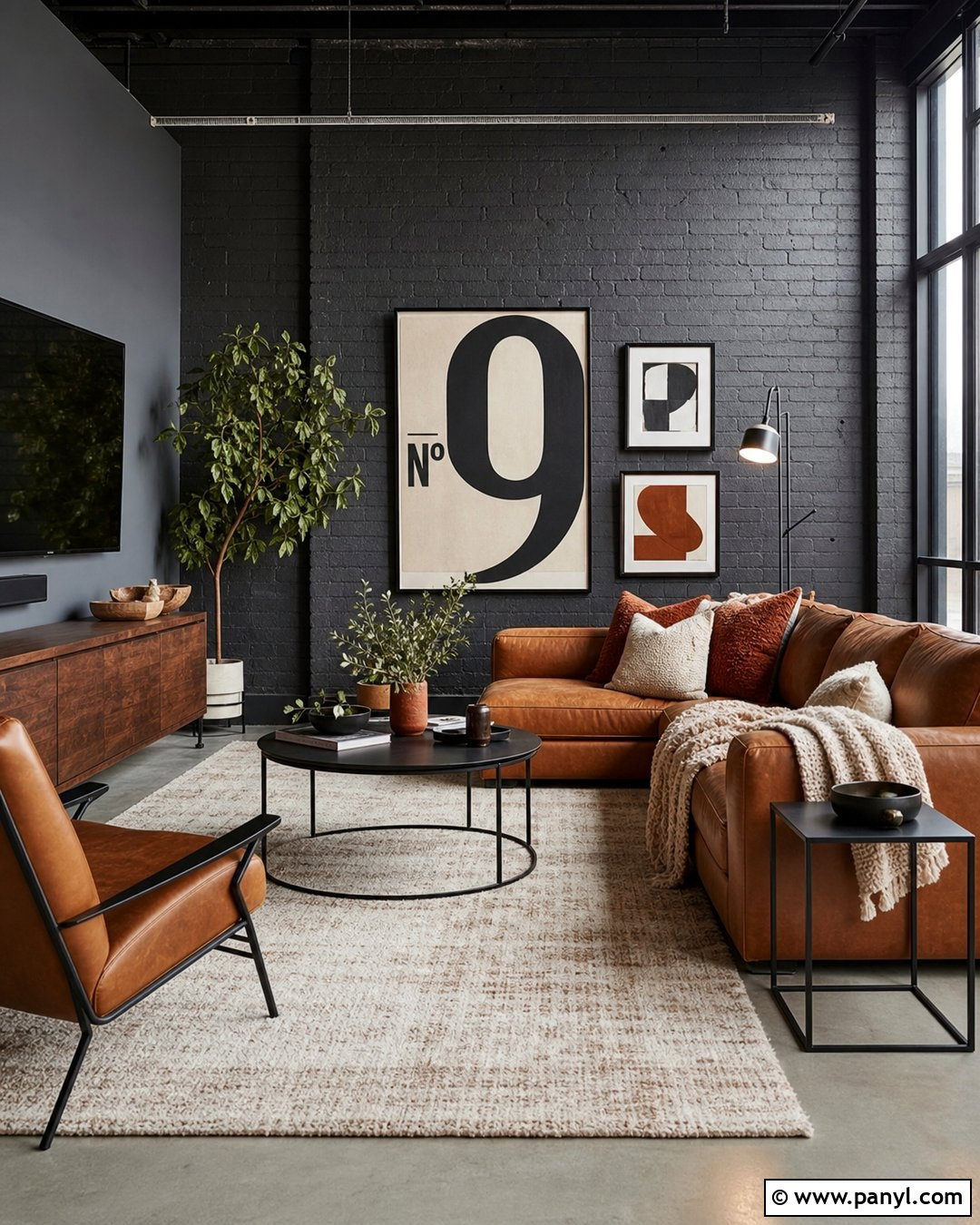 Charcoal Painted Brick Wall - 20 Interior Painted Brick Ideas