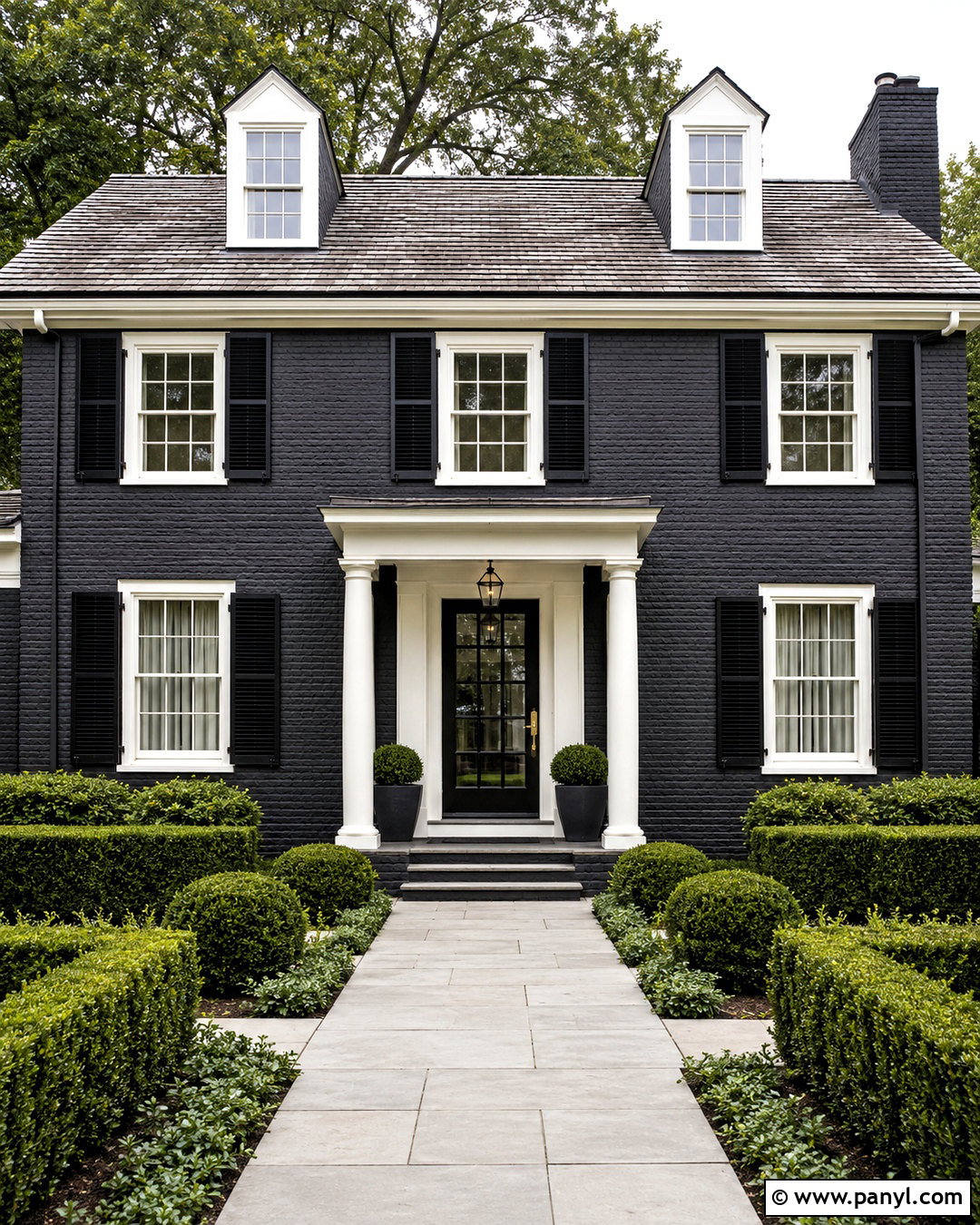 Charcoal Painted Brick With White Trim - 20 dark painted brick exterior ideas
