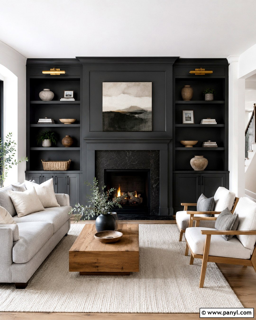 Charcoal Painted Fireplace Built Ins - 20 White Walls Painted Built Ins