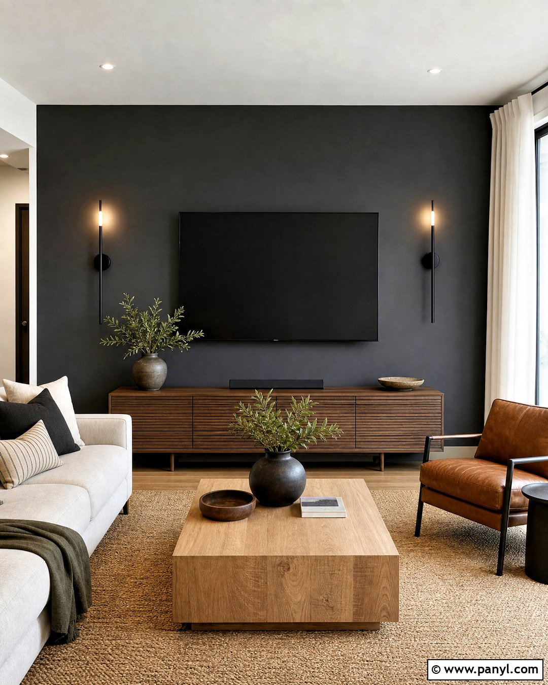 Charcoal Painted TV Accent Wall - 20 behind tv accent wall ideas