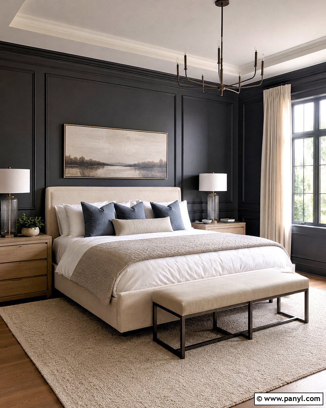 Charcoal Paneled Bedroom - 20 dark paneled walls