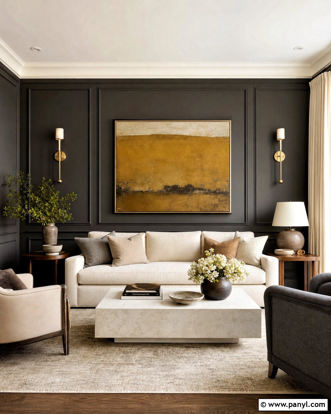 Charcoal Paneled Living Room Walls - 20 home wall painting ideas living rooms