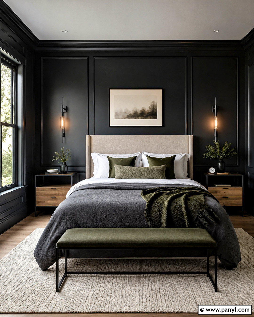 Charcoal Paneled Wall Bedroom - 20 dark wall bedroom ideas