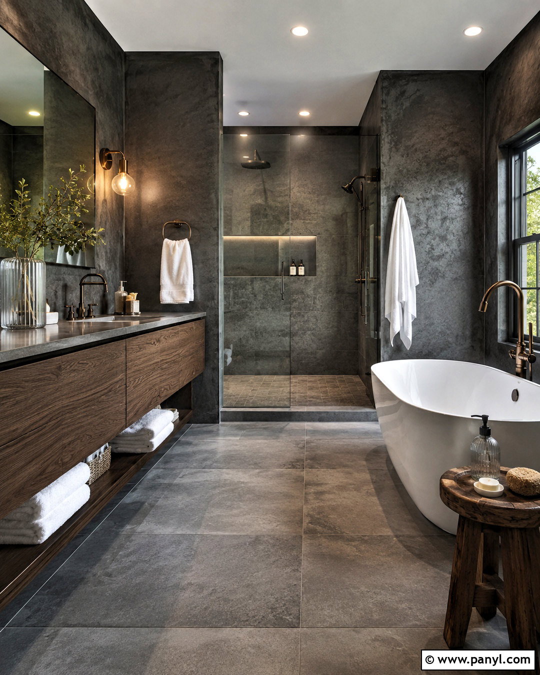 Charcoal Plaster Bathroom - 20 moody bathroom design ideas