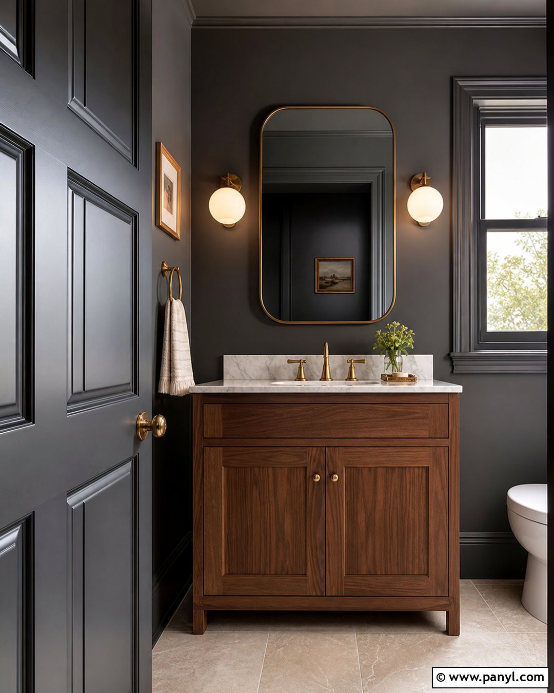Charcoal Powder Room Walls And Trim - 25 Same Color Trim And Walls