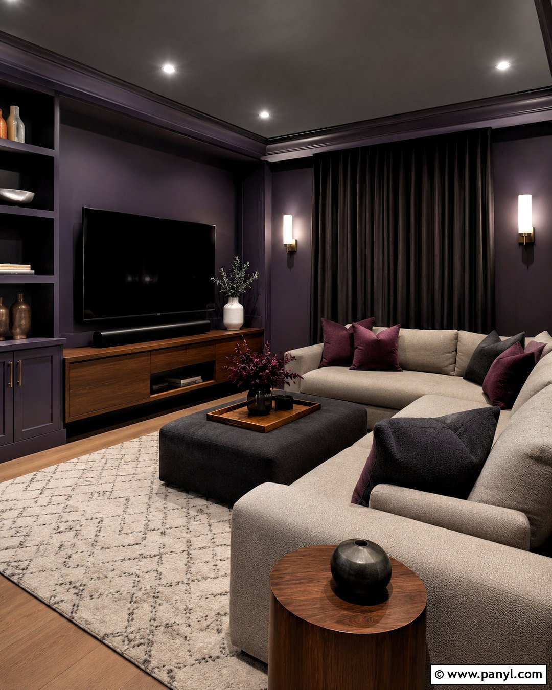 Charcoal Purple Media Room Walls - 20 neutral purple wall paint ideas